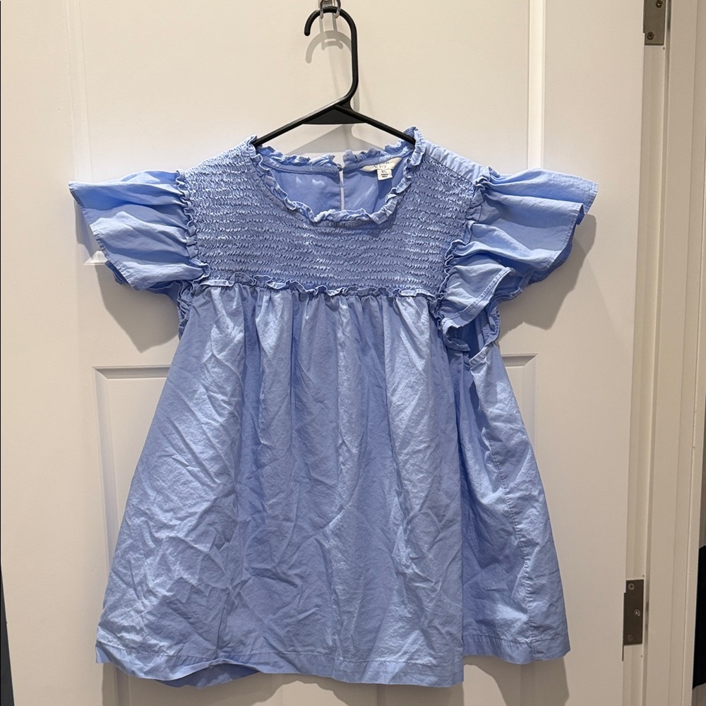 crown & ivy Sky Blue Smocked Flutter Sleeve Blouse